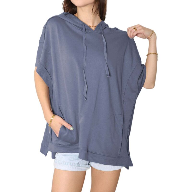 アンナカシ レディース トップス プルオーバー 半袖 パーカー Anna-Kaci Women\u0027s Boyfriend Short-sleeve Hoodie Slate スレート