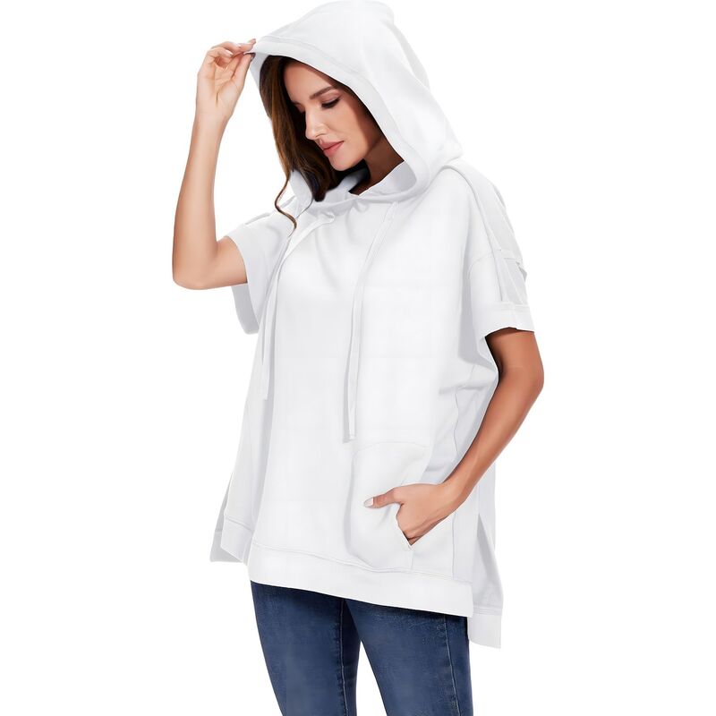 アンナカシ レディース トップス プルオーバー 半袖 パーカー Anna-Kaci Women\u0027s Boyfriend Short-sleeve Hoodie White 白いこと
