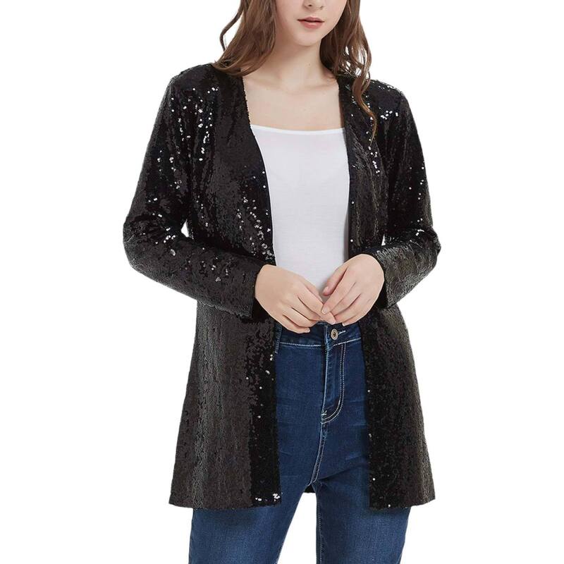 アンナカシ レディース アウター 上衣・上衣 スパンコール 厚地の外套 スポーツジャケット Anna-Kaci Women\u0027sequin Jacket Coat Blazer Party Cocktail Outerwear Black 黒いこと