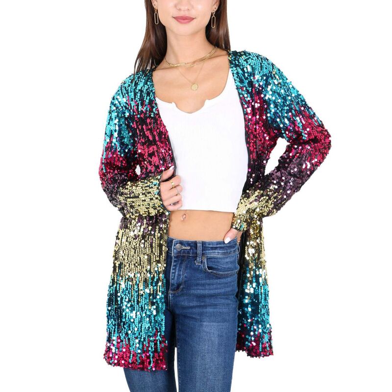 アンナカシ レディース アウター 上衣・上衣 スパンコール 厚地の外套 スポーツジャケット Anna-Kaci Women\u0027sequin Jacket Coat Blazer Party Cocktail Outerwear Gradient Color