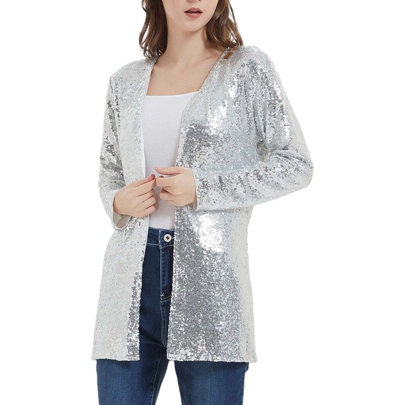 アンナカシ レディース アウター 上衣・上衣 スパンコール 厚地の外套 スポーツジャケット Anna-Kaci Women\u0027sequin Jacket Coat Blazer Party Cocktail Outerwear Silver しろがね色