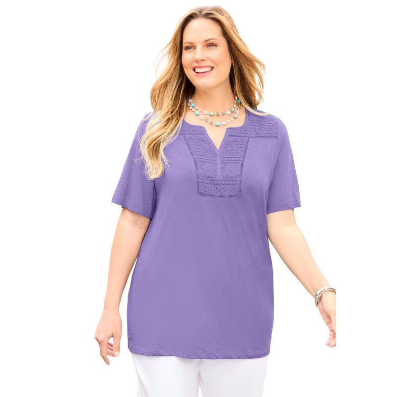 キャサリンズ レディース トップス プルオーバー つけ加える大きさ スピード競技 Catherines Women\u0027s Plusize Touch Of Lace Tee Vintage Lavender ラベンダー