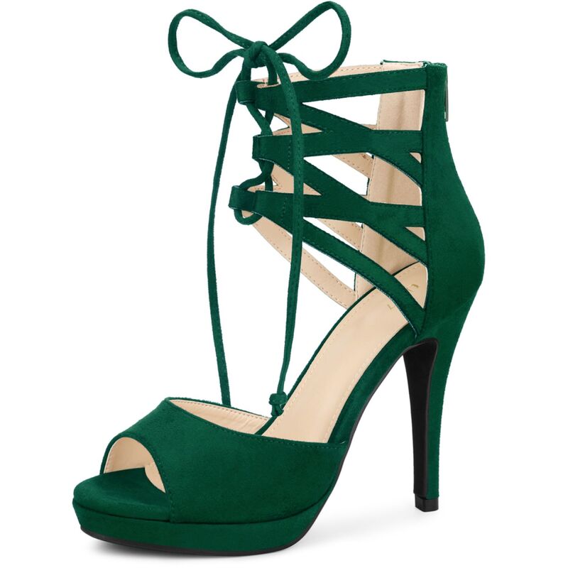 アレグラ ケー レディース シューズ パンプス プラットフォーム サンダル ヒール ALLEGRA K Women's Platform Gladiator Strappy Open Toe Stiletto Higheel Sandals Emerald Green グリーン|ReVida 店