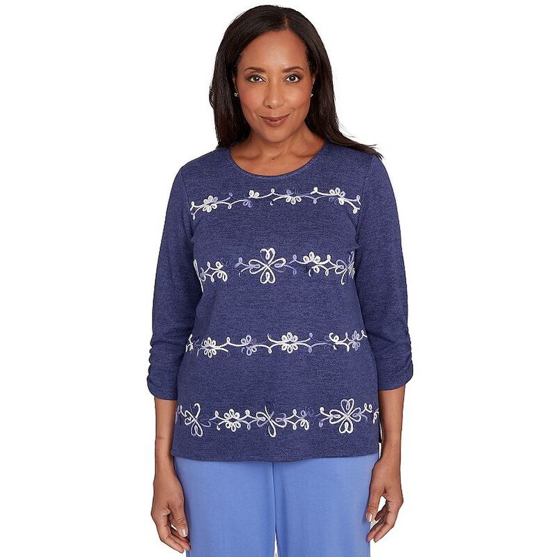 アルフレッド ダナー レディース トップス プルオーバー プチ ギャザー 刺しゅう Petite Alfredunner Embroidered Scroll Ruched Sleeve Top No Color