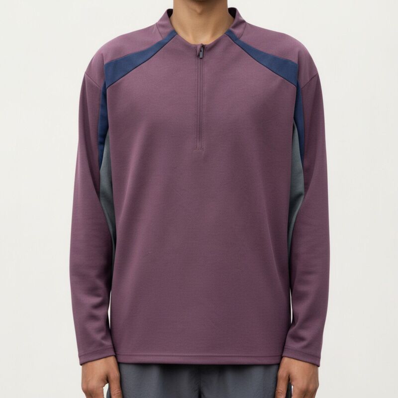 アンナカシ レディース トップス プルオーバー ハーフジップ 対照 Anna-Kaci Men\u0027s Long Sleeve Quarter Zipullover with Contrast Shoulder Panels and Stand Collar Burgundy バーガンディ