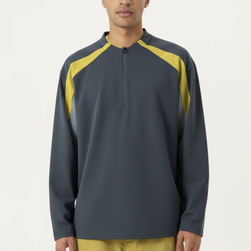 アンナカシ レディース トップス プルオーバー ハーフジップ 対照 Anna-Kaci Men\u0027s Long Sleeve Quarter Zipullover with Contrast Shoulder Panels and Stand Collar Dark Gray 薄墨色