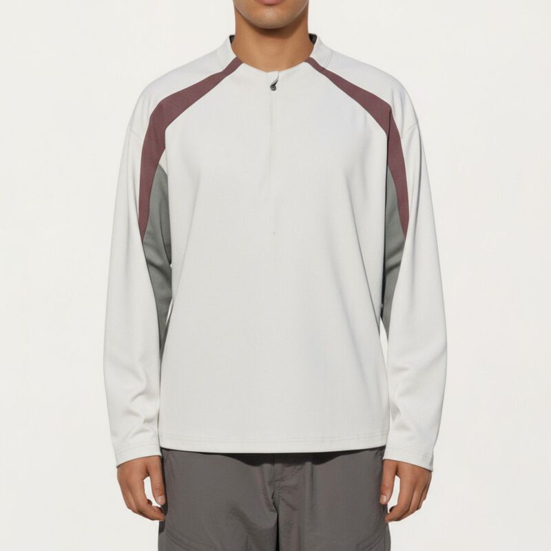 アンナカシ レディース トップス プルオーバー ハーフジップ 対照 Anna-Kaci Men\u0027s Long Sleeve Quarter Zipullover with Contrast Shoulder Panels and Stand Collar Light Gray 薄墨色