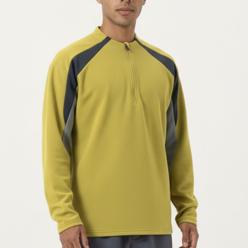 アンナカシ レディース トップス プルオーバー ハーフジップ 対照 Anna-Kaci Men\u0027s Long Sleeve Quarter Zipullover with Contrast Shoulder Panels and Stand Collar Yellow 黄色