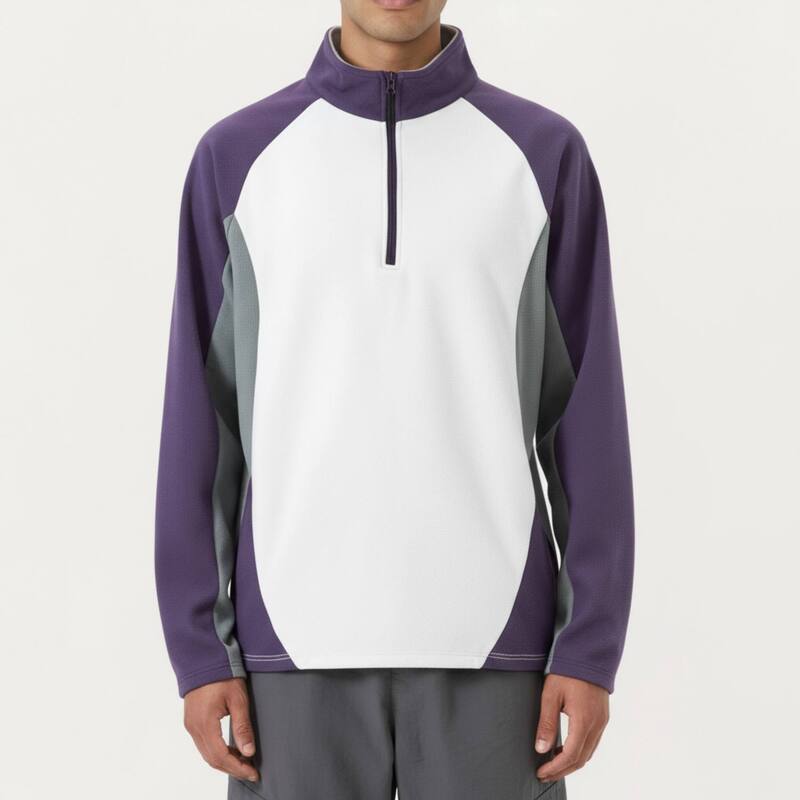 アンナカシ レディース トップス プルオーバー ハーフジップ Anna-Kaci Men\u0027s Long Sleeve Quarter Zipullover with Color Block Panels and Stand Collar Purple パープル