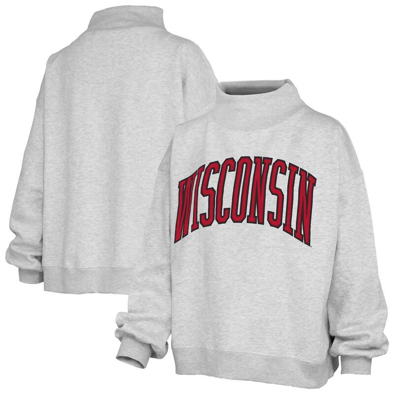押し付けるボックス席 レディース トップス プルオーバー モックネック 流汗 Women\u0027s Pressbox Gray Wisconsin Badgers Oversized Nelson Mock Neck Sweatshirt Wis Grey 薄墨色