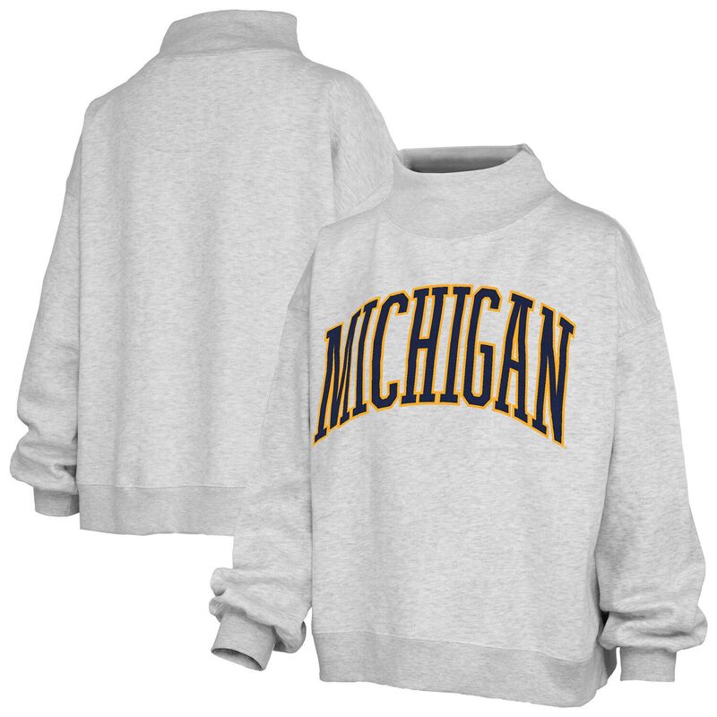 押し付けるボックス席 レディース トップス プルオーバー モックネック 流汗 Women\u0027s Pressbox Gray Michigan Wolverines Oversized Nelson Mock Neck Sweatshirt Mic Grey 薄墨色