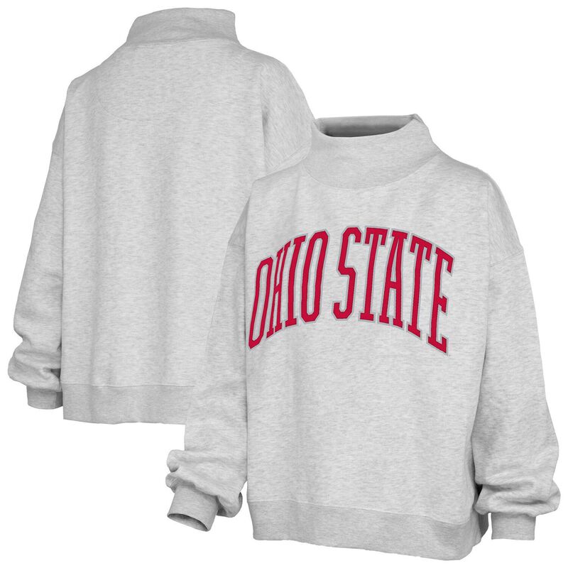 押し付けるボックス席 レディース トップス プルオーバー モックネック 流汗 Women\u0027s Pressbox Gray Ohio State Buckeyes Oversized Nelson Mock Neck Sweatshirt Osu Grey 薄墨色