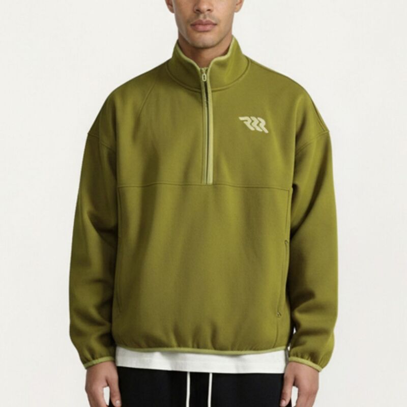 アンナカシ レディース トップス プルオーバー 伸び伸びする相応う ハーフジップ Anna-Kaci Men\u0027s Half Zipullover with Stand Collar and Relaxed Fit Olive Green 緑であること