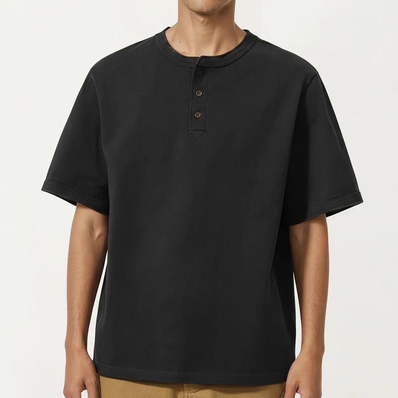アンナカシ レディース トップス プルオーバー Anna-Kaci Men\u0027short Sleeve Henley T-Shirt with Button Placket Black 黒いこと