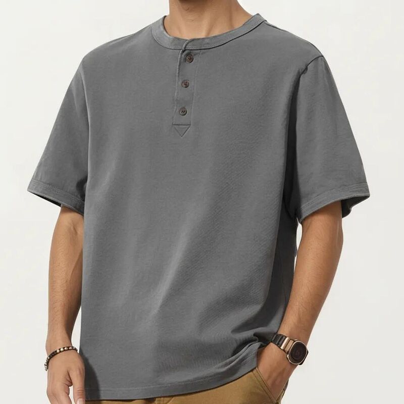 アンナカシ レディース トップス Tシャツ Anna-Kaci Men'short Sleeve Henley T-Shirt with Button Placket Gray グレー｜ReVida 店
