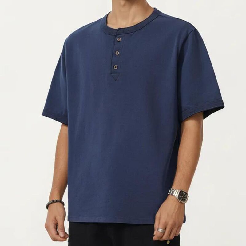 アンナカシ レディース トップス プルオーバー Anna-Kaci Men\u0027short Sleeve Henley T-Shirt with Button Placket Navy 米国海軍