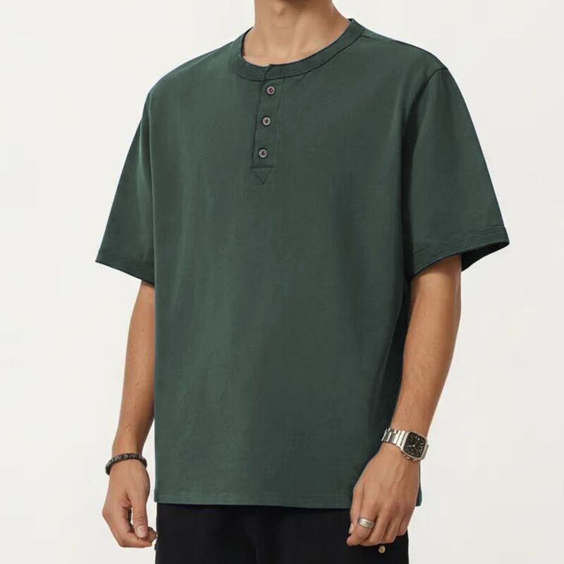 アンナカシ レディース トップス プルオーバー Anna-Kaci Men\u0027short Sleeve Henley T-Shirt with Button Placket Olive Green 緑であること