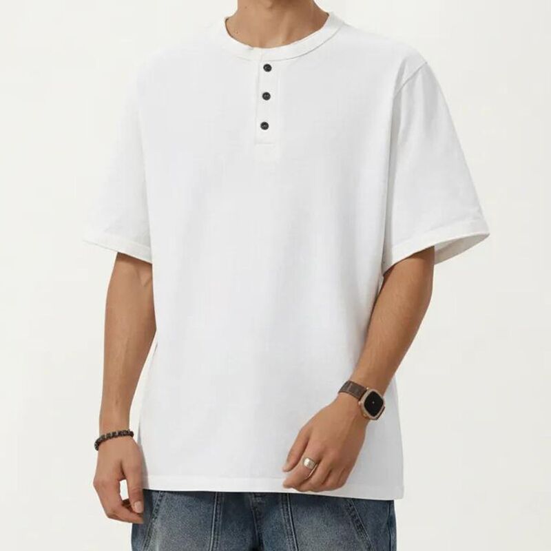 アンナカシ レディース トップス プルオーバー Anna-Kaci Men\u0027short Sleeve Henley T-Shirt with Button Placket White 白いこと