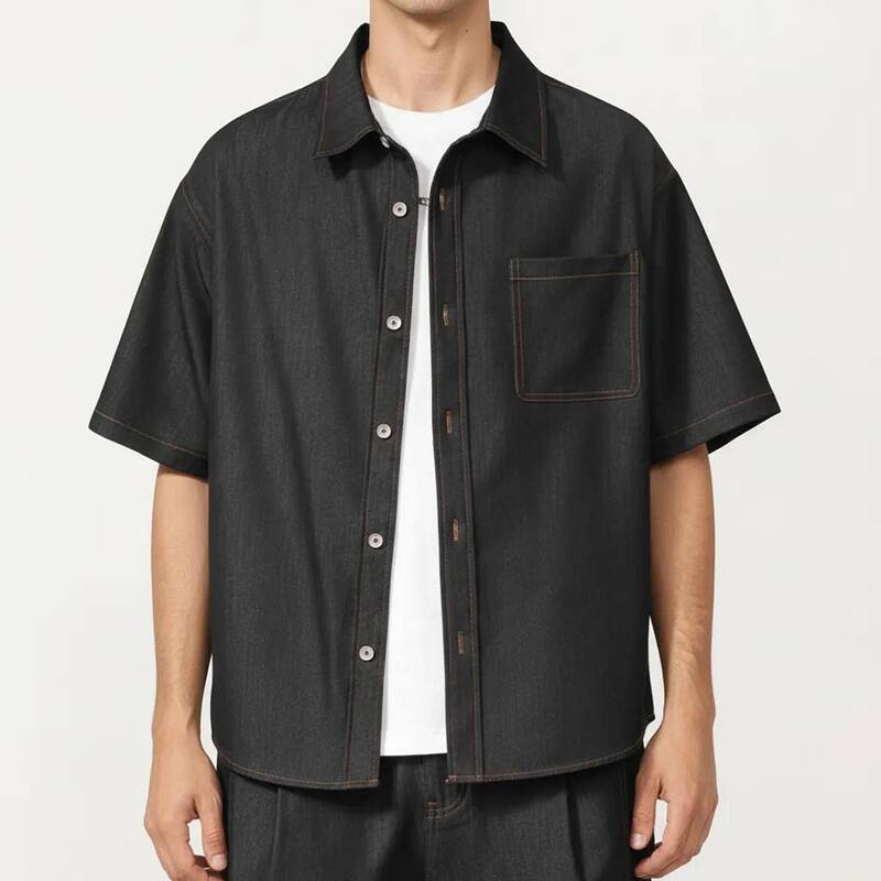 アンナカシ レディース トップス プルオーバー 伸び伸びする相応う Anna-Kaci Men\u0027short Sleeve Button Front Shirt with Chest Pocket and Relaxed Fit Black 黒いこと