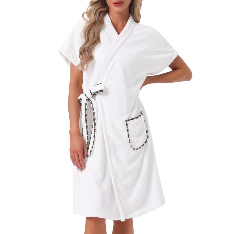 インスパイア 今めかしい レディース アンダーお召しもの ナイト爵お召しもの パイル INSPIRE CHIC Women\u0027s Bath Wrap Towel Dress Terry Wrap Bathrobe Tie Spa Gym Showerobe with Pockets White 白いこと