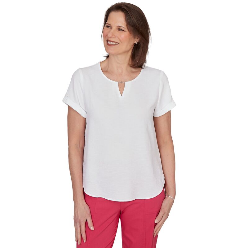 アルフレッド ダナー レディース トップス プルオーバー プチ Petite Alfredunner Solid Rolled Short Sleeve Tee White 白いこと