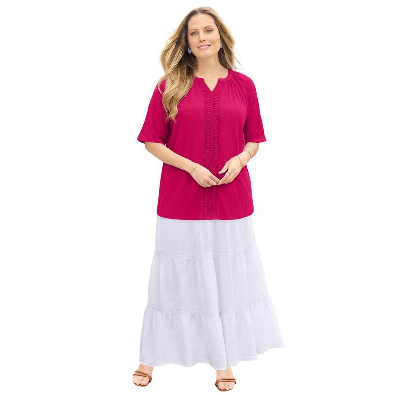 キャサリンズ レディース トップス プルオーバー つけ加える大きさ 編み物 Catherines Women\u0027s Plusize Knit Gauze Peasantop Cherry Red 赤いこと