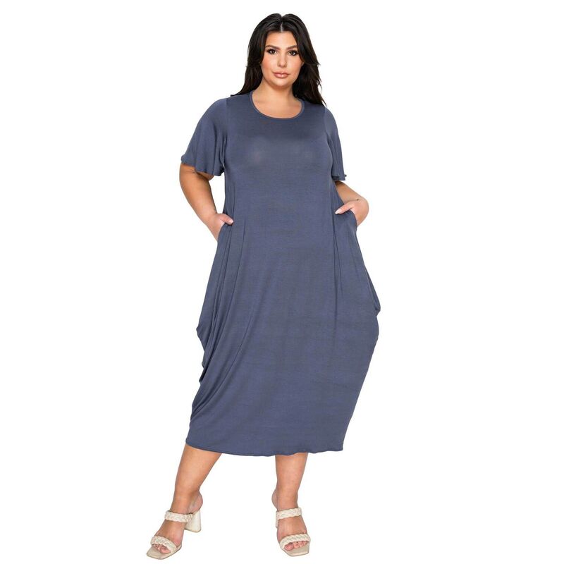 リブド レディース トップス ワンピース プラスサイズ L I V D Plusize Liz Flutter Sleeve Pocket Dress Charcoal チャコール|ReVida 店