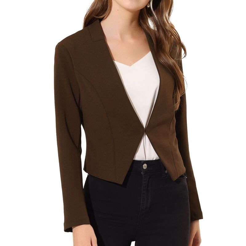 アレグラ ケー レディース アウター 上衣・上衣 クロップド スポーツジャケット ALLEGRA K Women\u0027s Collarless Work Office Business Casual Cropped Blazer Coffee 珈琲