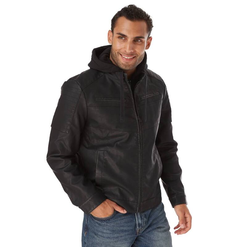 アプトナイン レディース アウター 上衣・上衣 なめし革 フェイクレザー Men\u0027s Apt. 9 Faux Leather Moto Style Jacket Black 黒いこと