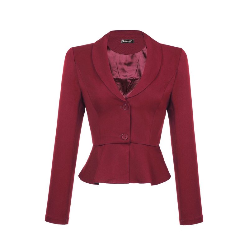 アレグラ ケー レディース アウター 上衣・上衣 フラウンス裾 フラウンス スポーツジャケット ALLEGRA K Women\u0027s Lapelong Sleeve Ruffle Hem Work Office Short Blazer Wine Red 赤いこと
