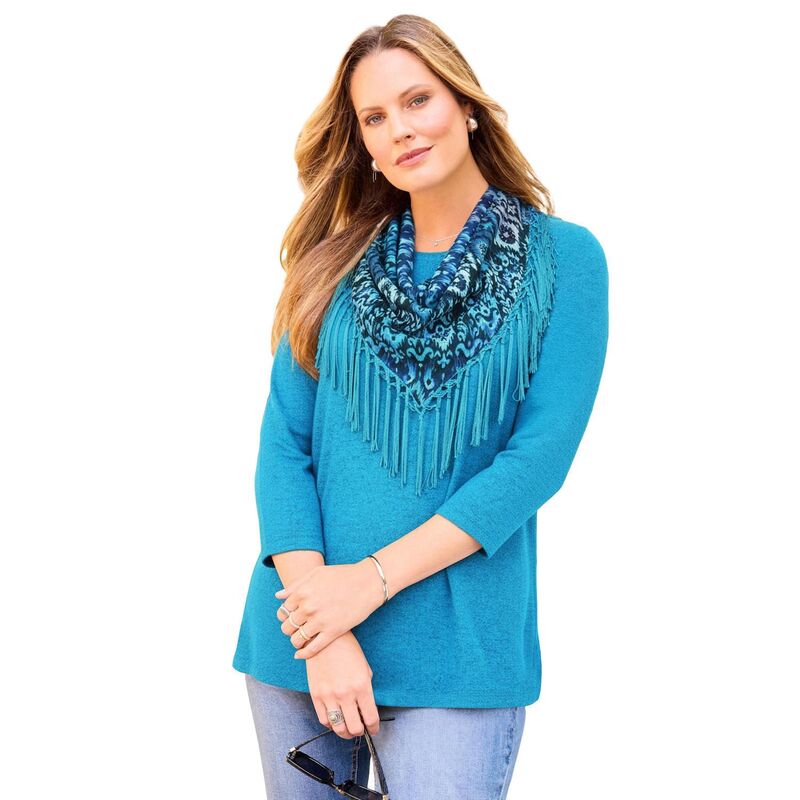 キャサリンズ レディース トップス プルオーバー つけ加える大きさ Catherines Women\u0027s Plusize Impossibly Softunic \u0026 Scarf Duet Blue Ombre Ikat 青み
