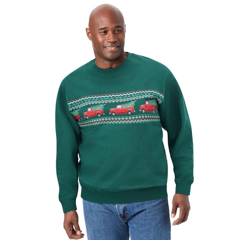 キングサイズ レディース トップス プルオーバー スウェットール フリース グラフィック KingSize Men\u0027s Big \u0026 Tall Graphic Fleece Sweatshirt Holiday Truck Fairisle