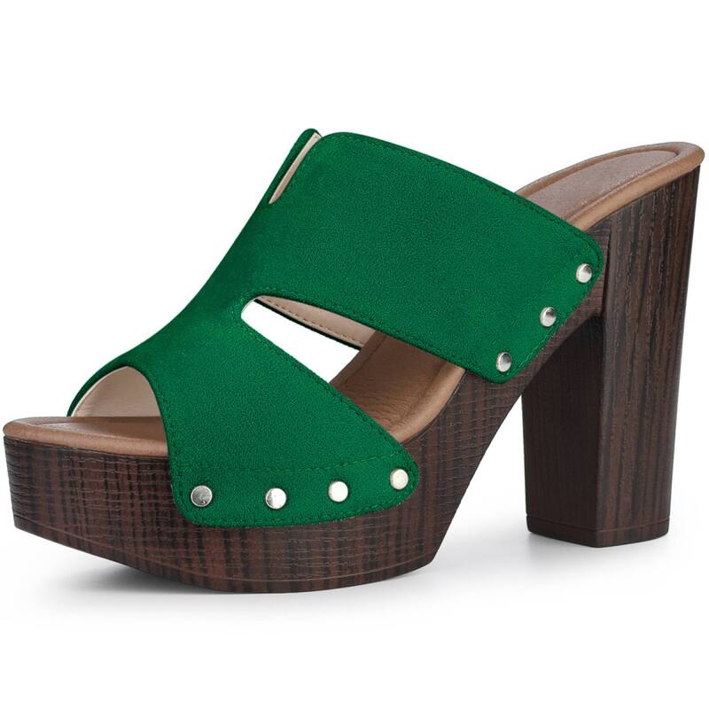 ブリスフルステップ レディース シューズ サンダル プラットホーム 踵 BLISSFUL STEPlatform Slip on Block Higheelslidesandals for Women Green 緑であること