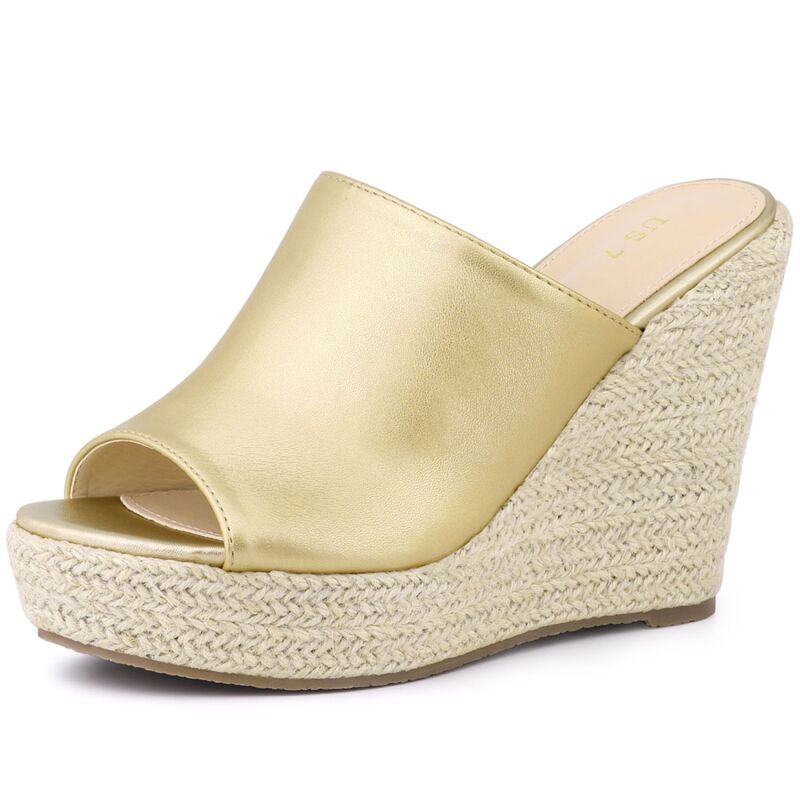 ブリスフルステップ レディース シューズ サンダル プラットホーム 踵 BLISSFUL STEP Open Toespadrille Wedge Heel Platform Slide Sandal for Women Gold ゴールド