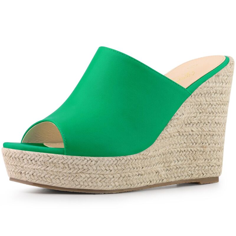 ブリスフルステップ レディース シューズ サンダル プラットホーム 踵 BLISSFUL STEP Open Toespadrille Wedge Heel Platform Slide Sandal for Women Grass Green 緑であること