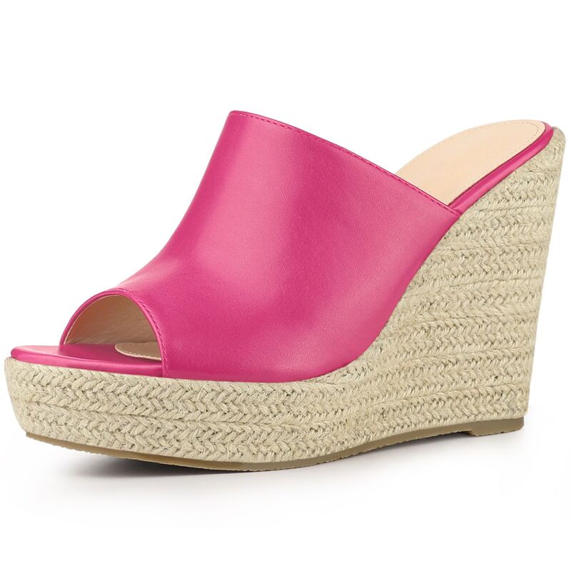 ブリスフルステップ レディース シューズ サンダル プラットホーム 踵 BLISSFUL STEP Open Toespadrille Wedge Heel Platform Slide Sandal for Women Hot Pink サクラ色