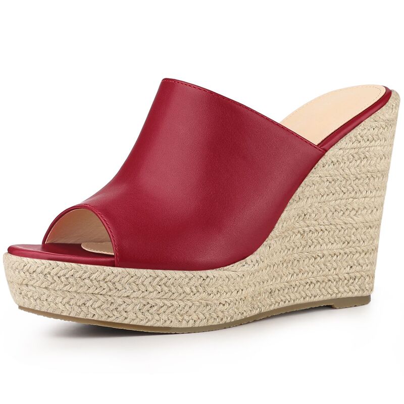 ブリスフルステップ レディース シューズ サンダル プラットホーム 踵 BLISSFUL STEP Open Toespadrille Wedge Heel Platform Slide Sandal for Women Red 赤いこと