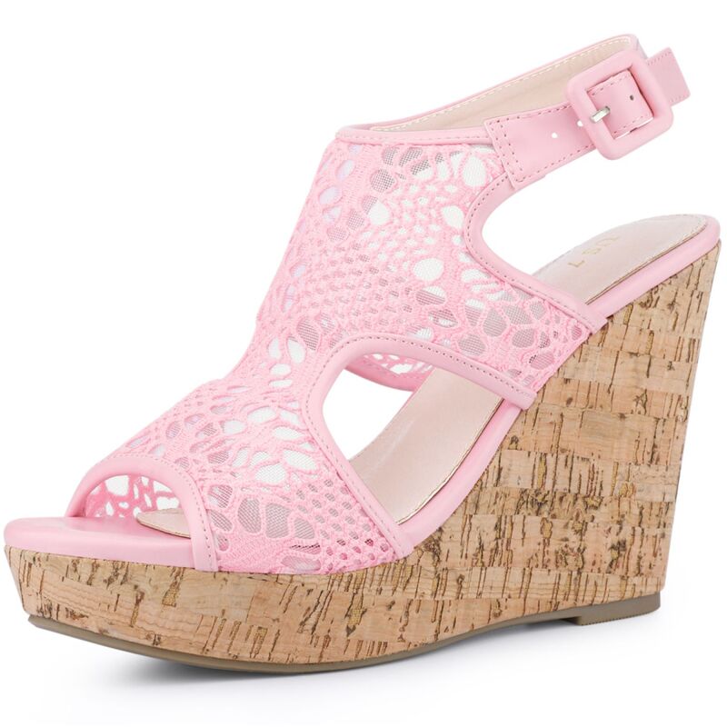 ブリスフルステップ レディース シューズ サンダル アンクル スピード競技 踵 BLISSFUL STEP Open Toe Wedges Heels lace Ankle Strap Sandals for Women Pink サクラ色