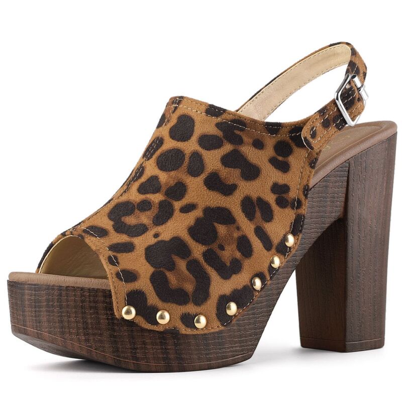 アレグラ ケー レディース シューズ サンダル プラットホーム 踵 ALLEGRA K Women\u0027slingback Platform Chunky Heel Sandals Leopard 毛の荒物