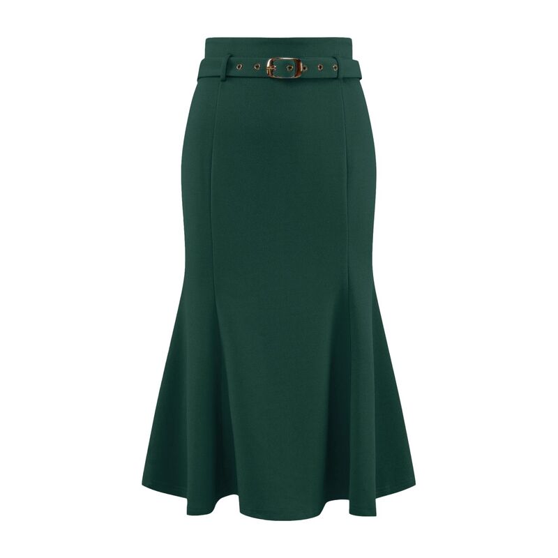 ホンベティ レディース ボトムスカート ハイウエスト ミディ Hombety Women's Elegant Fishtail Skirt High Waist Belted Work Midi Mermaid Skirts Dark Green グリーン｜ReVida 店