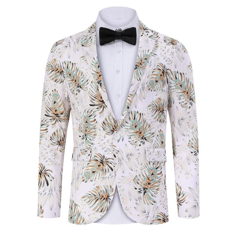 エリート肝ったま レディース アウター 上衣・上衣 スポーツジャケット EliteSpirit Blazer for Men One Button Lapel Suit Jacket Casual Business Jackets White Leaves 白いこと