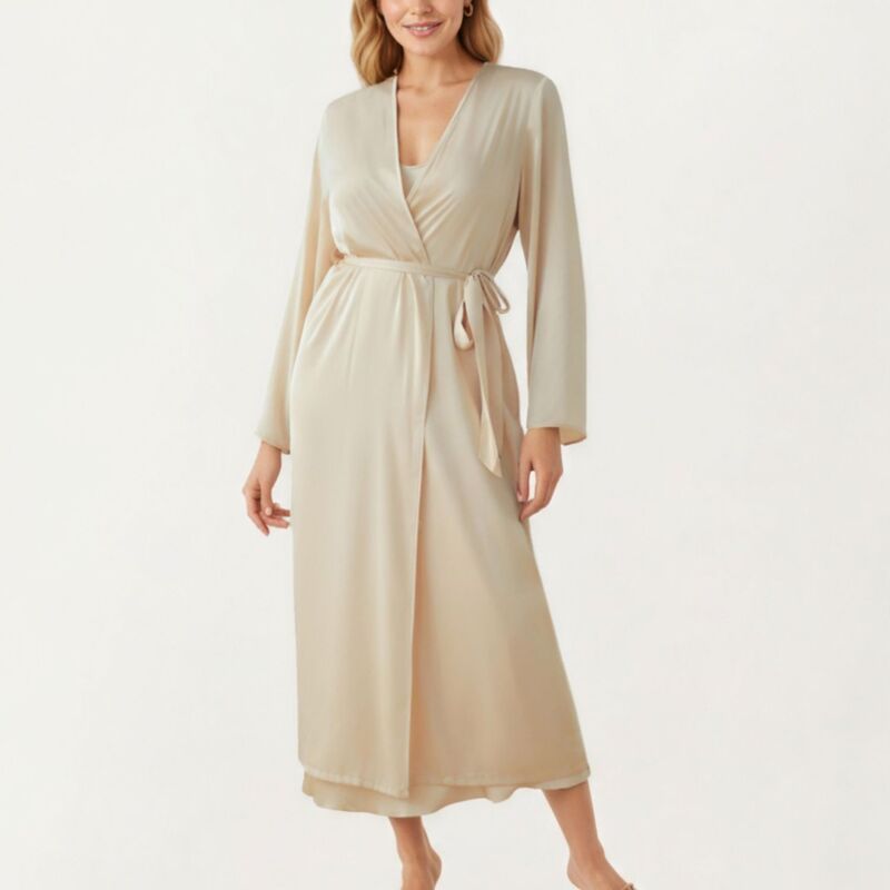 アンナカシ レディース アンダーお召しもの ナイト爵お召しもの ドレープ 繻子 Anna-Kaci Women\u0027s Long Satin Wrap Robe with Tie Waist and Relaxedraped Sleeves Light Beige ベージュ