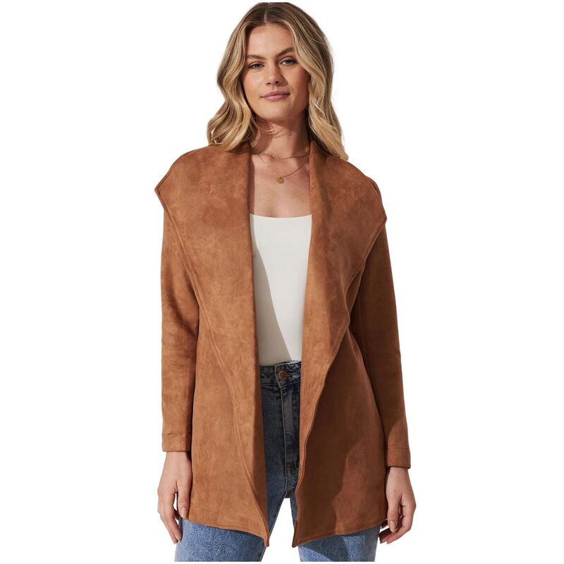 救い主流行り物 レディース アウター 上衣・上衣 スエードクロス 厚地の外套 クロップド Yesfashion Women Faux Suede Jacket Long Sleeve Bomber Cropped Coat Moto Jackets Bronze