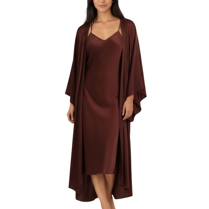 アンナカシ レディース アンダーお召しもの ナイト爵お召しもの ドレープ 繻子 Anna-Kaci Women\u0027s 2-Piece Satin Slip Dress and Kimono Robe Set with Flowing Draped Silhouette Brown 赤銅色