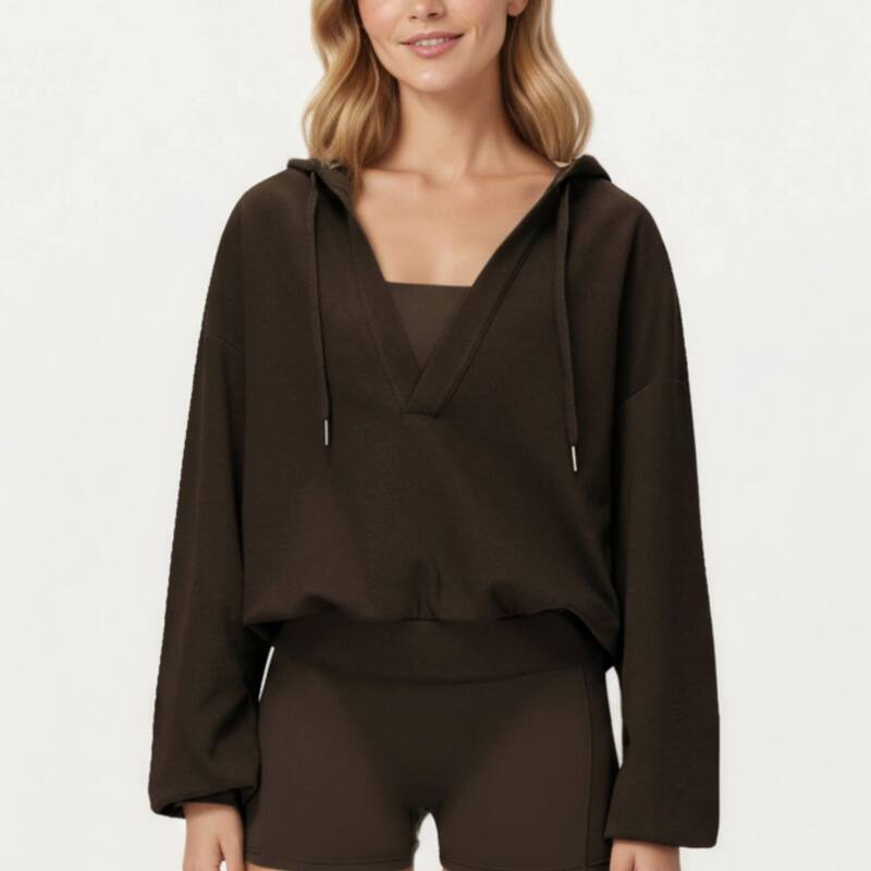 アンナカシ レディース トップス プルオーバー 伸び伸びする相応う 編み物 パーカー Anna-Kaci Women\u0027s Waffle Knit Long Sleeve Active Hoodie Top with Deep V-Neckline Relaxed Fit Coffee 珈琲