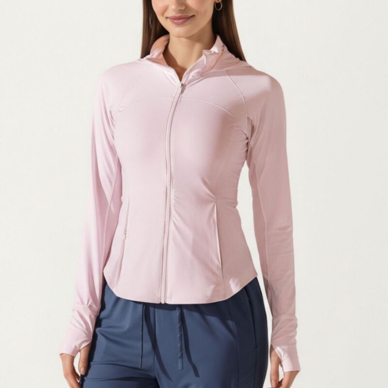 アンナカシ レディース トップス プルオーバー ハイネック 上衣 Anna-Kaci Womens\u0027s Full Zip Long Sleeve Active Jacket with Fitted Silhouette and High Neck Pink サクラ色