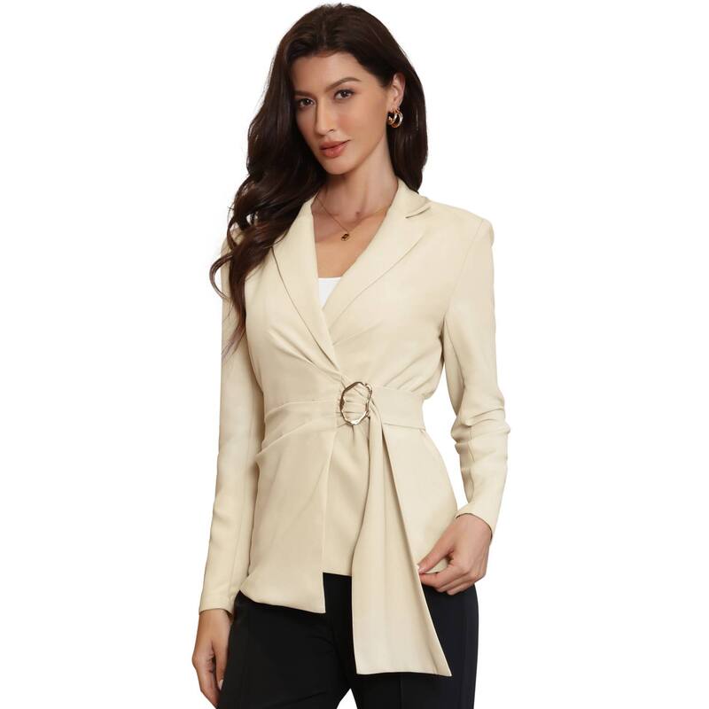 インスパイア 今めかしい レディース アウター 上衣・上衣 スポーツジャケット INSPIRE CHIC Business Casual Blazer for Women\u0027s Belted Notch Lapel Buckle Waist Long Sleeve Office Jackets Apricot 杏