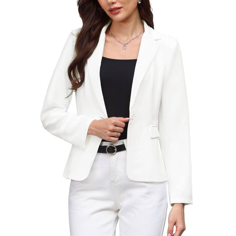 インスパイア 今めかしい レディース アウター 上衣・上衣 スポーツジャケット INSPIRE CHIC Women\u0027s Business Blazer Lapel Collar Long Sleeve Work Office Suit Jacket White 白いこと