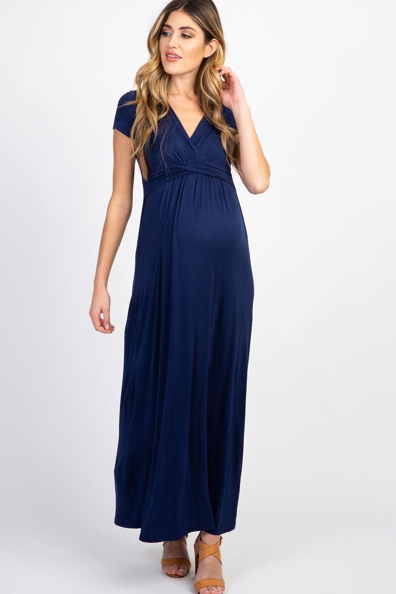 ピンクブラッシュ レディース トップス ワンピース ドレープチ マタニティ マキシ PinkBlush Maternity Petite Navy Draped Maternity/Nursing Maxi Dress Navy Blue ネイビー｜ReVida 店