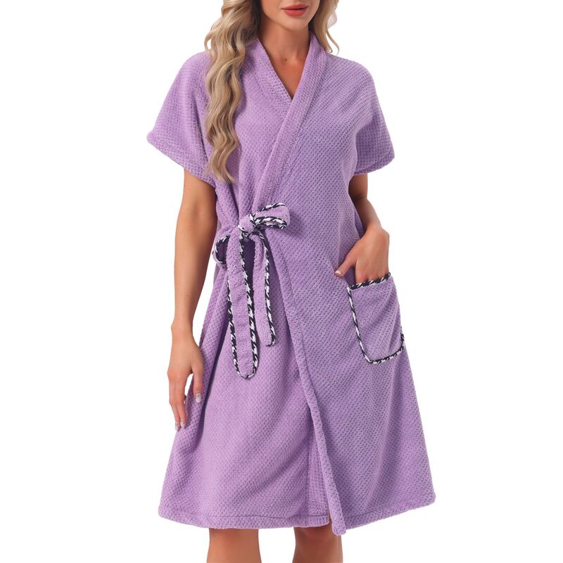 インスパイア 今めかしい レディース アンダーお召しもの ナイト爵お召しもの パイル INSPIRE CHIC Women\u0027s Bath Wrap Towel Dress Terry Wrap Bathrobe Tie Spa Gym Showerobe with Pockets Purple パープル